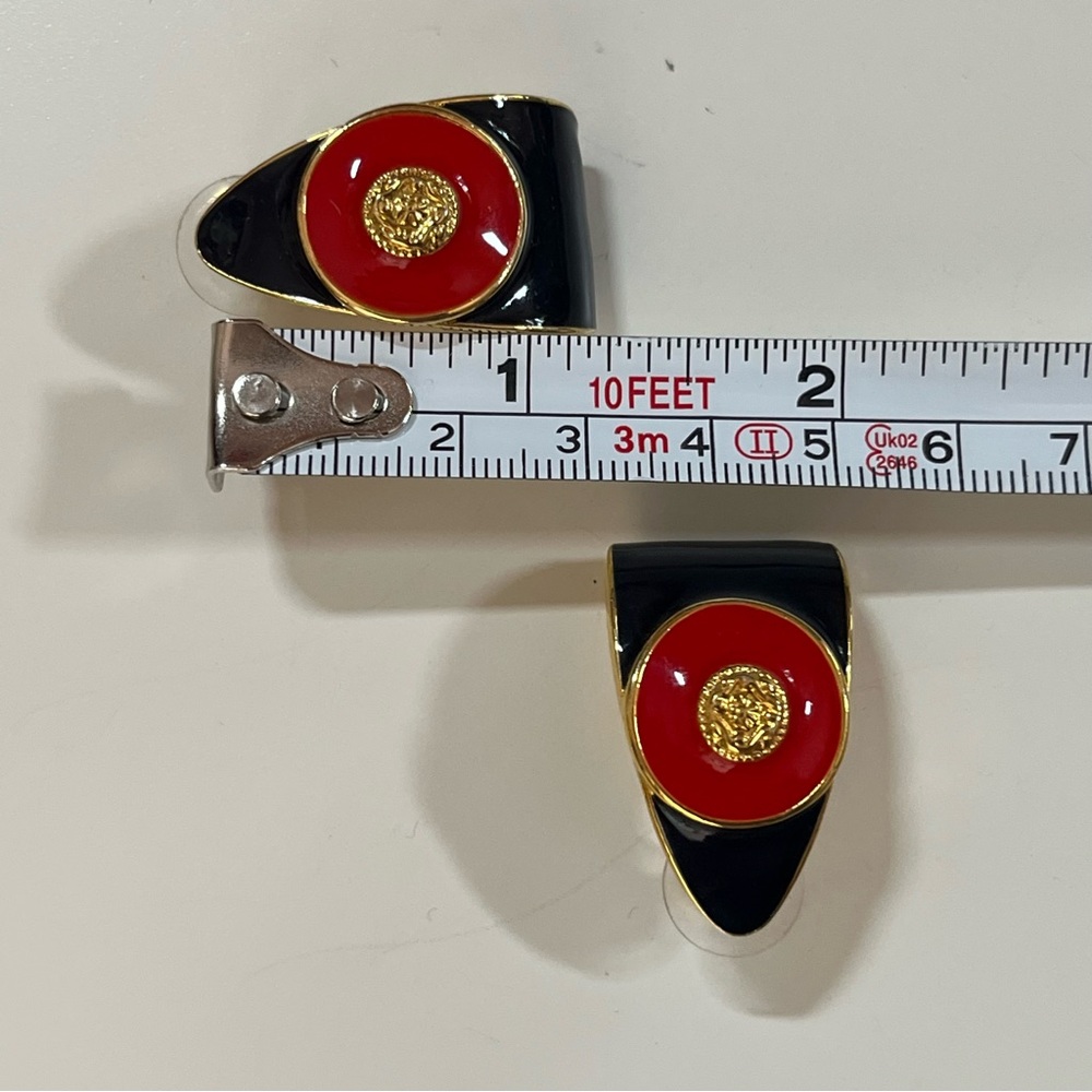 Vintage 1980 90 retro Heavy Gold Red Blue Byzantine oversized Half hoop Earrings - Picture 4 of 13